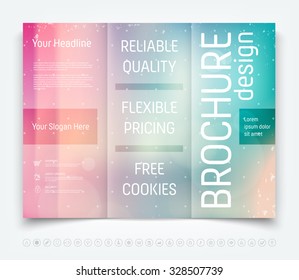 Vector modern tri-fold brochure design template with smooth blurred background