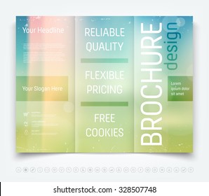 Vector modern tri-fold brochure design template with smooth blurred background