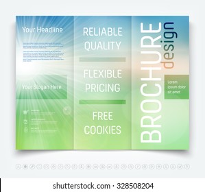 Vector modern tri-fold brochure design template with sunny blurred background