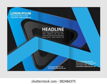Vector modern tri-fold brochure design template with blue background
