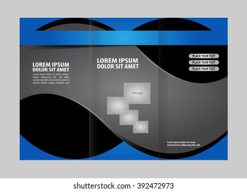 Vector modern tri-fold brochure design template with blue background

