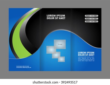Vector modern tri-fold brochure design template with blue background
