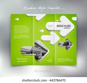 Vector modern tri-fold brochure design template with white rounded 3d arrows