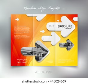 Vector modern tri-fold brochure design template with white rounded 3d arrows