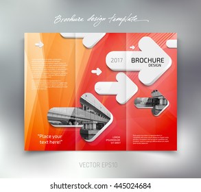 Vector modern tri-fold brochure design template with white rounded 3d arrows 