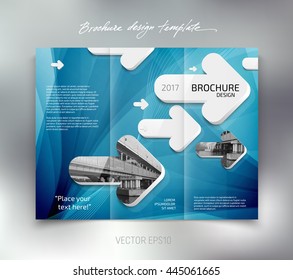 Vector modern tri-fold brochure design template with white rounded 3d arrows