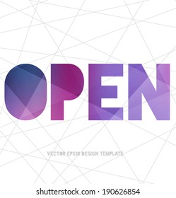 Vector modern typography banner / poster with purple modern polygonal texture on white abstract mesh background. Open