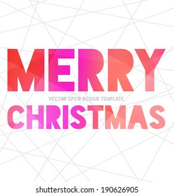 Vector modern typography greeting card with bright red modern polygonal texture on white abstract mesh background. Merry Christmas