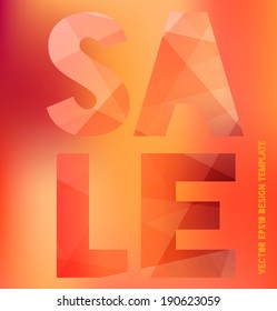 Vector modern typography poster / banner. Blurry red bokeh background. Letters with trendy modern polygonal texture. Sale