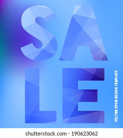 Vector modern typography poster / banner. Blurry blue bokeh background. Letters with trendy modern polygonal texture. Sale