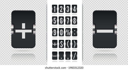 Vector modern ui design for old time meter or calendar with numbers and symbols. Analog flip airport board for countdown timer on transparent background. Retro design scoreboard clock template.
