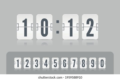 Vector modern ui design of retro time meter with numbers. Old design scoreboard clock template isolated on gray background. White score board number font with reflections.