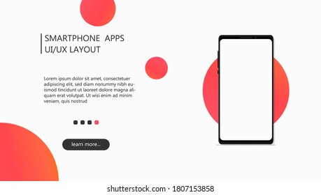 Diseño de diseño de aplicaciones para smartphone Vector moderno UI/UX para sitio web, página de inicio, portada, banner con simulación de pantalla en blanco.