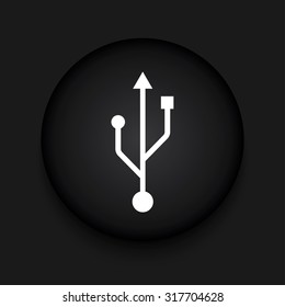 Vector modern usb black circle icon with shadow