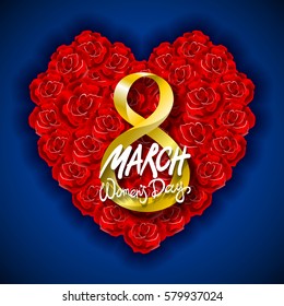 Vector modern valentines day or 8 march background. mothers day. greeting card. International Womans Day. red rose heart background. flower art