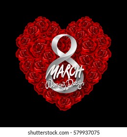 Vector modern valentines day or 8 march background. mothers day. greeting card. International Womans Day. red rose heart background. flower art