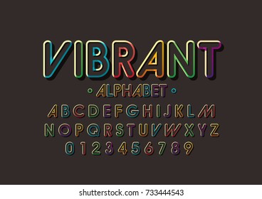 Vector of modern vibrant font and alphabet