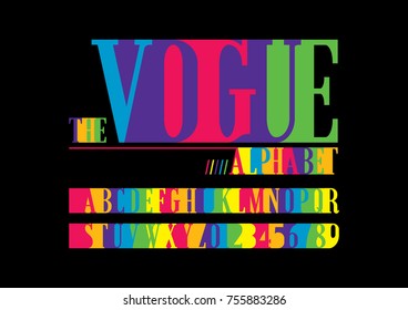 Vector of modern vibrant font and alphabet
