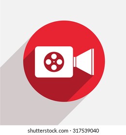Vector modern videocamera red circle icon with shadow