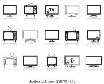 Vector Modern and Vintage TV Set. TV Icons Set.