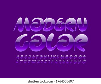 Vector Modern Violet Color Font. Artistic creative Alphabet. Purple handwritten Letters and Numbers