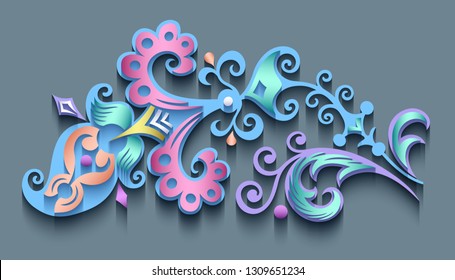 Vector modern volumetric floral element. Trendy craft style illustration. 3d effect imitation