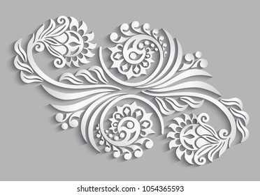 Vector modern volumetric floral elements. Trendy craft style illustration. 3d effect imitation