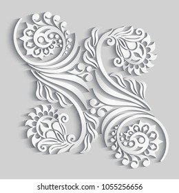 Vector modern volumetric floral elements. Trendy craft style illustration. 3d effect imitation