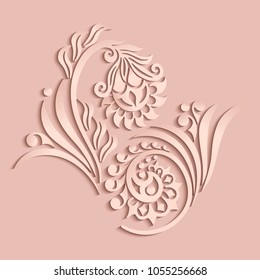 Vector modern volumetric floral elements. Trendy craft style illustration. 3d effect imitation