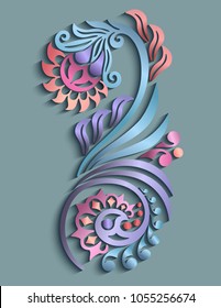 Vector modern volumetric floral elements. Trendy craft style illustration. 3d effect imitation