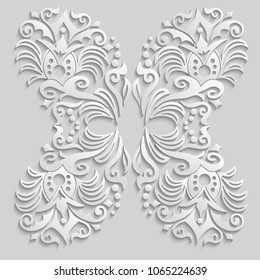 Vector modern volumetric floral elements. Trendy craft style illustration. 3d effect imitation