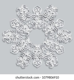 Vector modern volumetric floral elements. Trendy craft style illustration. 3d effect imitation