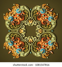 Vector modern volumetric floral elements. Trendy craft style illustration. 3d effect imitation