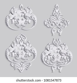 Vector modern volumetric floral elements. Trendy craft style illustration. 3d effect imitation