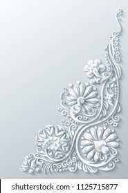 Vector modern volumetric floral elements. Trendy craft style illustration. 3d effect imitation