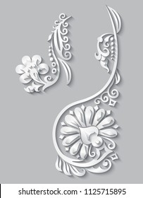 Vector modern volumetric floral elements. Trendy craft style illustration. 3d effect imitation