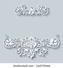 Vector modern volumetric floral elements. Trendy craft style illustration. 3d effect imitation