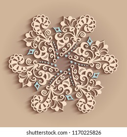 Vector modern volumetric floral elements. Trendy craft style illustration. 3d effect imitation