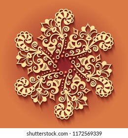 Vector modern volumetric floral elements. Trendy craft style illustration. 3d effect imitation