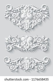 Vector modern volumetric floral elements. Trendy craft style illustration. 3d effect imitation