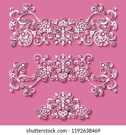 Vector modern volumetric floral elements. Trendy craft style illustration. 3d effect imitation