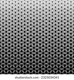 Vector modern volumetric tattoo geometric seamless halftone pattern, Waves and Flowers, Black and White