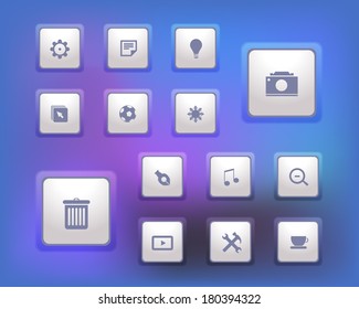 Vector Modern Web Icons Set on Blurred Background