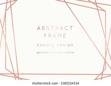 Vector modern wedding invitation template. Art Deco geometric frame.Polygon luxury classy Rose Gold on white design background.Pink brochure, flyer, cover, poster, card, logo, business identity style.