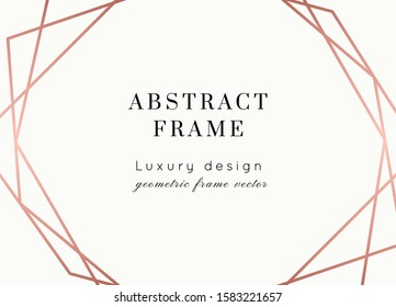 Vector modern wedding invitation template. Art Deco geometric frame.Polygon luxury classy Rose Gold on white design background.Pink brochure, flyer, cover, poster, card, logo, business identity style.