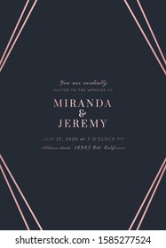 Vector modern wedding invitation template. Art Deco geometric frame.Polygon luxury classy Rose Gold design background.Pink brochure, flyer, cover, poster, card, logo, business identity style.