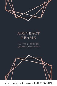 Vector modern wedding invitation template. Art Deco geometric frame.Polygon luxury classy Rose Gold design background.Pink brochure, flyer, cover, poster, card, logo, business identity style.