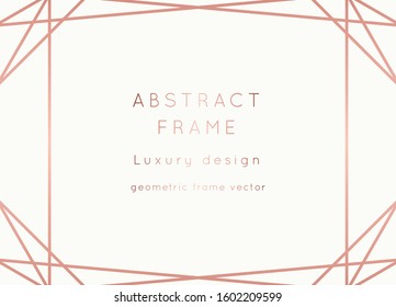 Vector modern wedding invitation template. Art Deco geometric frame.Polygon luxury classy Rose Gold on white design background.Pink brochure, flyer, cover, poster, card, logo, business identity style.