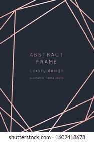 Vector modern wedding invitation template. Art Deco geometric frame.Polygon luxury classy Rose Gold design background.Pink brochure, flyer, cover, poster, card, logo, business identity style.