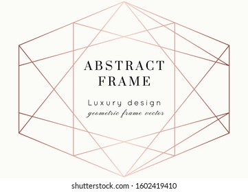 Vector modern wedding invitation template. Art Deco geometric frame.Polygon luxury classy Rose Gold on white design background.Pink brochure, flyer, cover, poster, card, logo, business identity style.